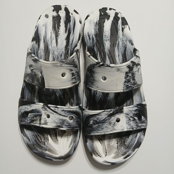 Crocs Black and White Slide Sandals - Picture 1 of 9